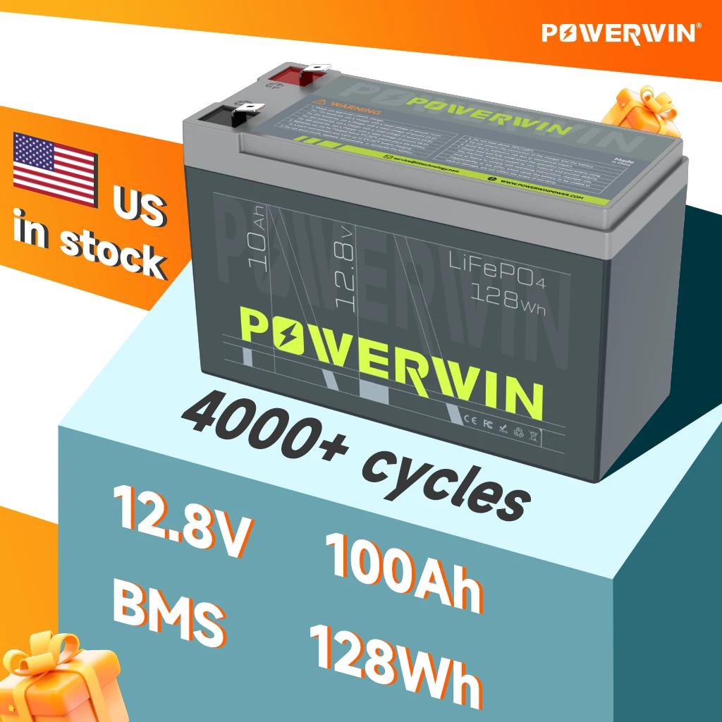 Batterie LiFePO4 POWERWIN BT10 12,8V 10Ah 128Wh avec BMS intégré, 4000+ cycles profonds, rechargeabl