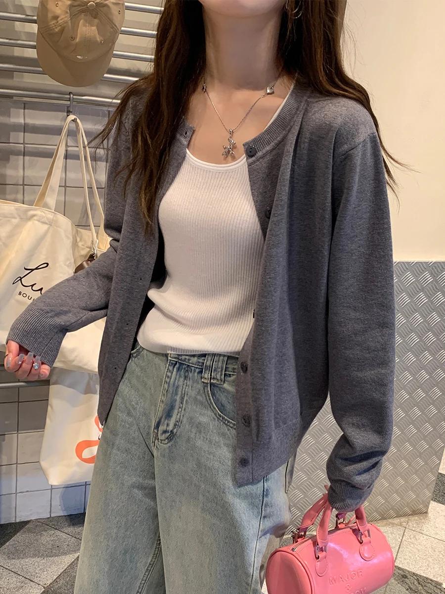 Cardigan en tricot pour femme AOSSVIAO, collection Printemps 2026, col rond, décontracté, couleur un