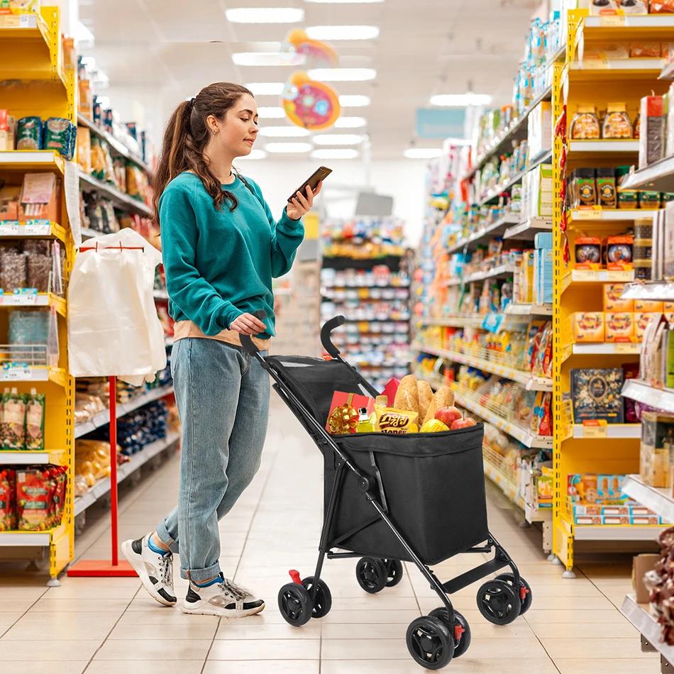 Chariot de courses pliable, portable, durable, léger, sac d'achat sur le marché, 4 roues, poussette 