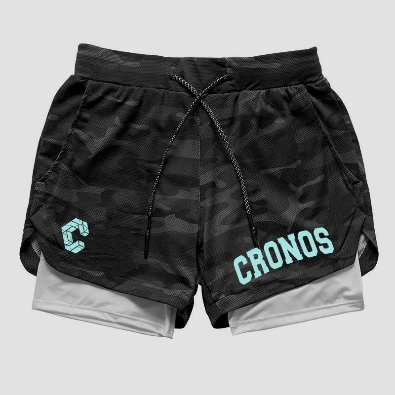 CRONOS Short de sport 2 en 1 pour homme, séchage rapide, avec poches intégrées, pour fitness, gymnas