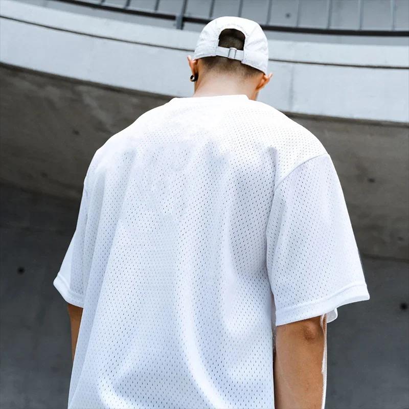 T-shirt Respiré à Col Rond pour Homme, Épaules Tombantes, Hip Hop, Course à Pied, Maille, Demi Manch