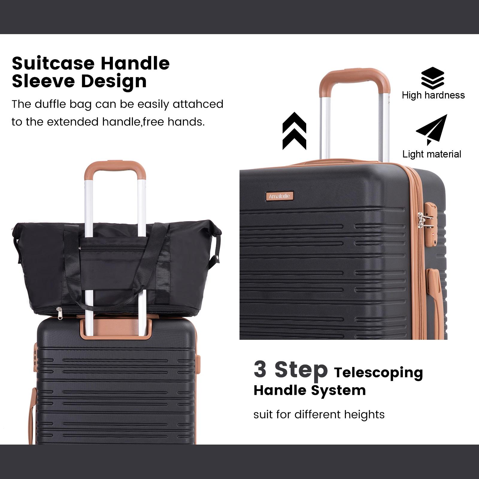 Ensemble de bagages 4 pièces, valises avec doubles roulettes pivotantes et serrure TSA, ensemble de 