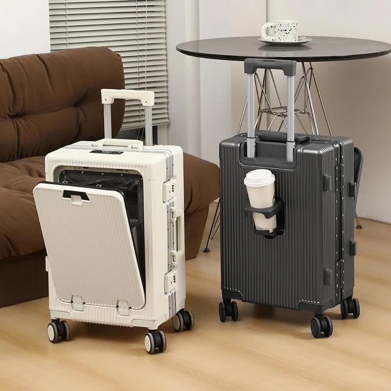 Valise à cadre en alliage d'aluminium, poche d'ouverture avant avec prise de chargement USB, sac de