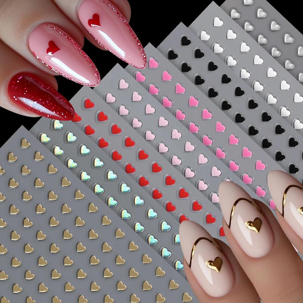 8 couleurs/ensemble 3D doux amour-coeur ongles autocollants Mini coeurs auto-adhésif Nail Art curseu