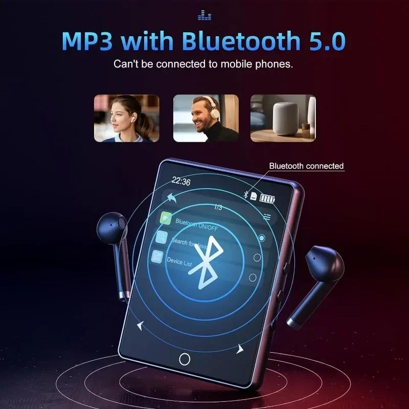 Lecteur MP3 à écran tactile, Bluetooth 2.8, lecteur de musique HiFi avec haut-parleur, radio FM, enr