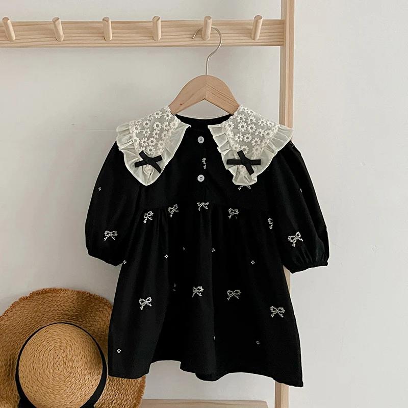 Robe de princesse d'automne pour filles de 0 à 6 ans, vêtements pour bébés filles, col papillon, une