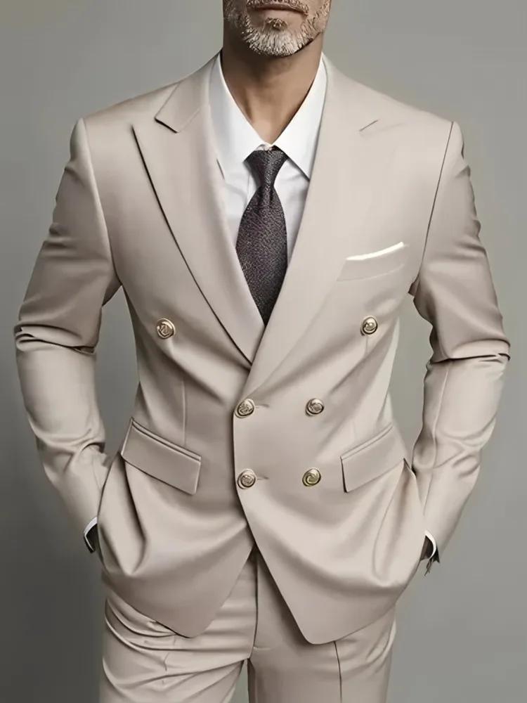 Mode nouveaux hommes loisirs Boutique affaires Banquet couleur unie mariage Double boutonnage Slim F