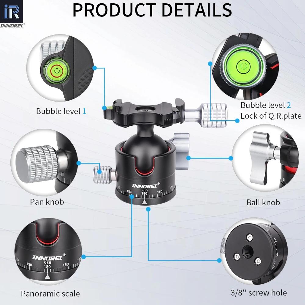 INNOREL C36 Rotule à profil bas 36 mm CNC Métal 360 °   Tête de trépied d'appareil photo panoramique