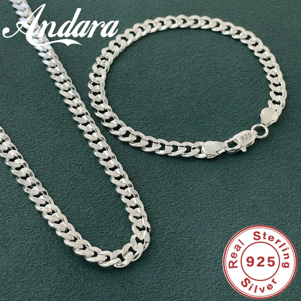 Breloque en argent Sterling 925 de haute qualité, chaîne de 7MM, bracelets et colliers, ensemble de 