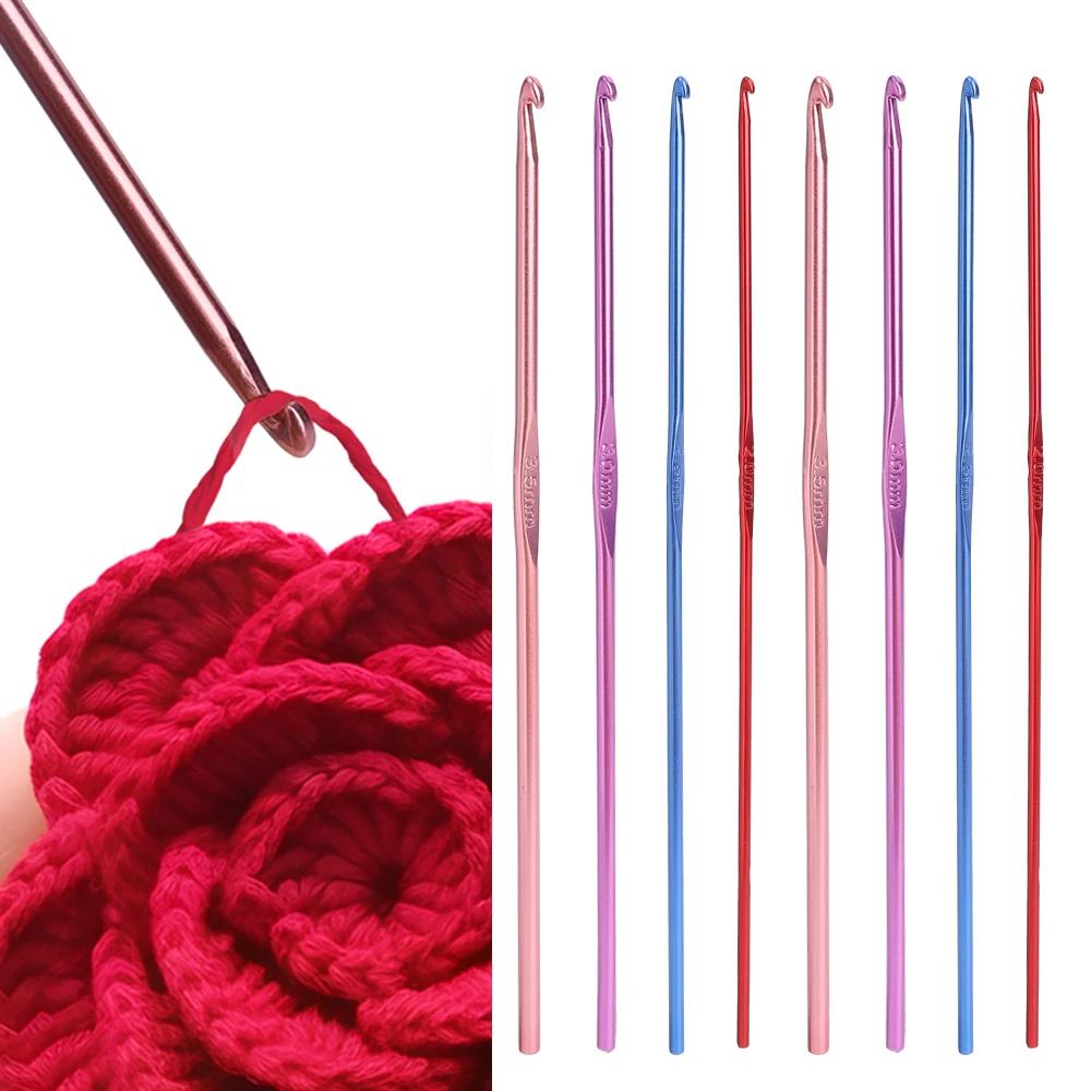 8 pièces poignée en métal Crochet aiguilles à tricoter en aluminium coloré tête unique Crochet fil à