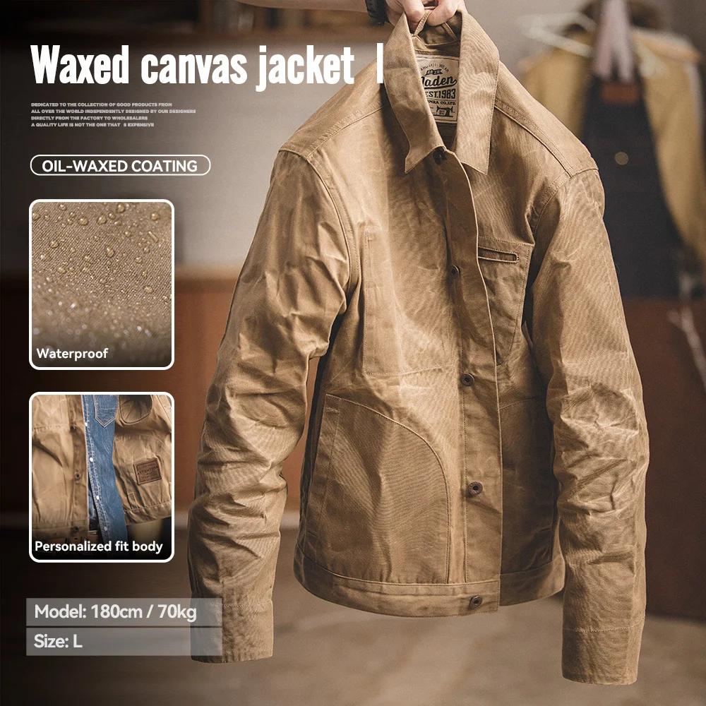 Maden Vintage hommes toile huile cire vestes kaki multi-poches revers col simple boutonnage veste co