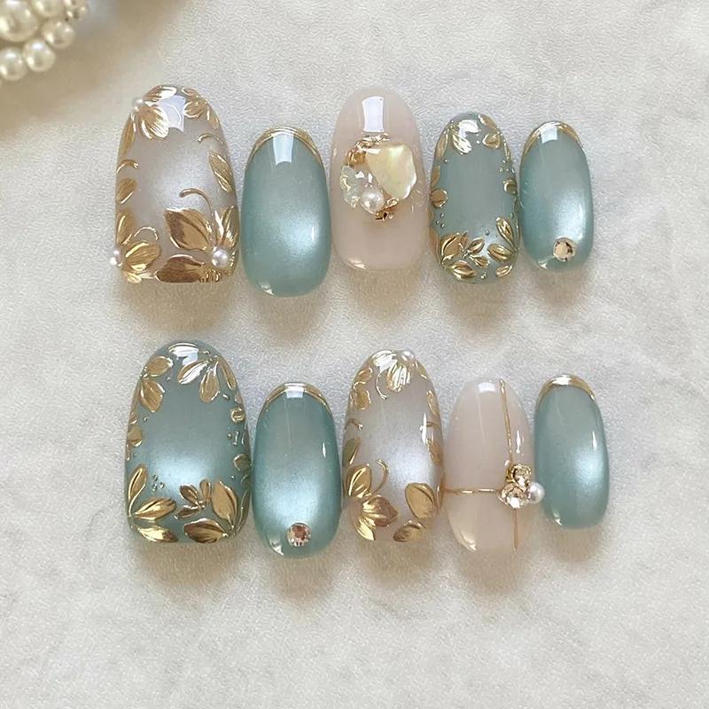 24 pièces dégradé rose amande faux ongles conseils portable oeil de chat tache conception ongles ens