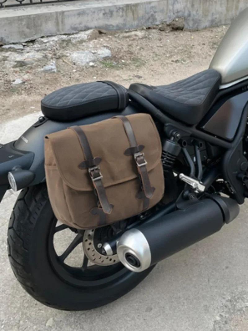 Sac latéral en toile teintée pour moto, sac de moto vintage, sac de vélo extérieur, batik, avertir