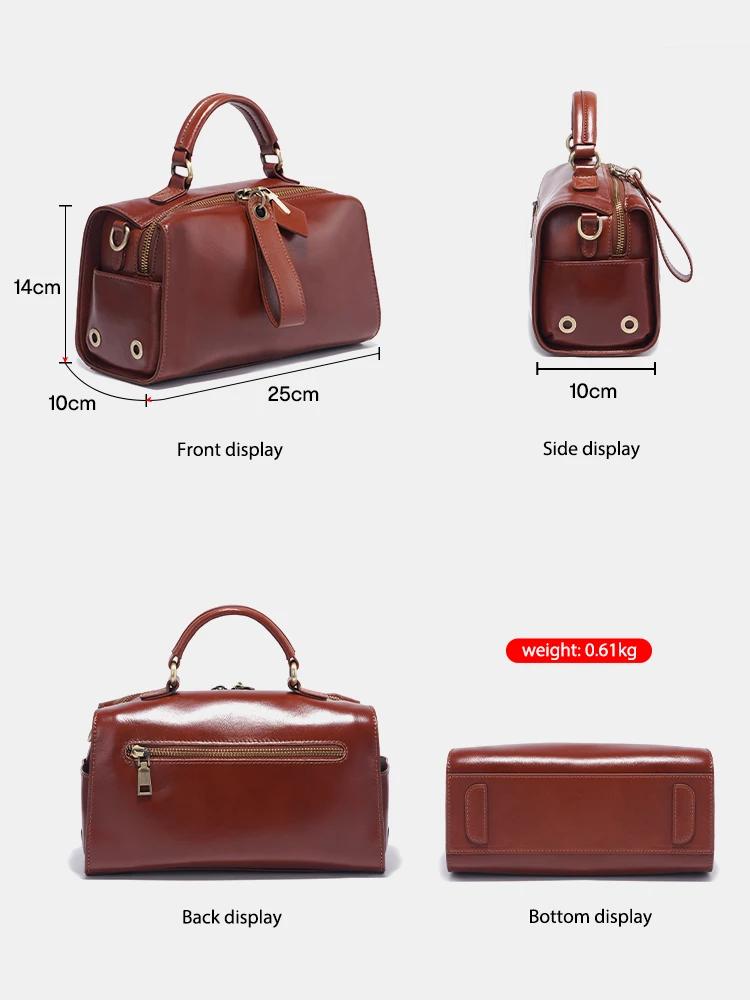 Sac à bandoulière en cuir ciré Zency pour femmes, sac à main avec deux longues sangles