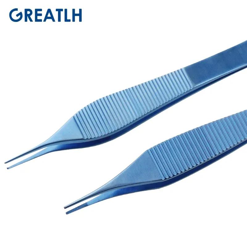 Pince à tissu ophtalmique Adson en titane, pointe dentelée/dents de 122mm, Instrument chirurgical po
