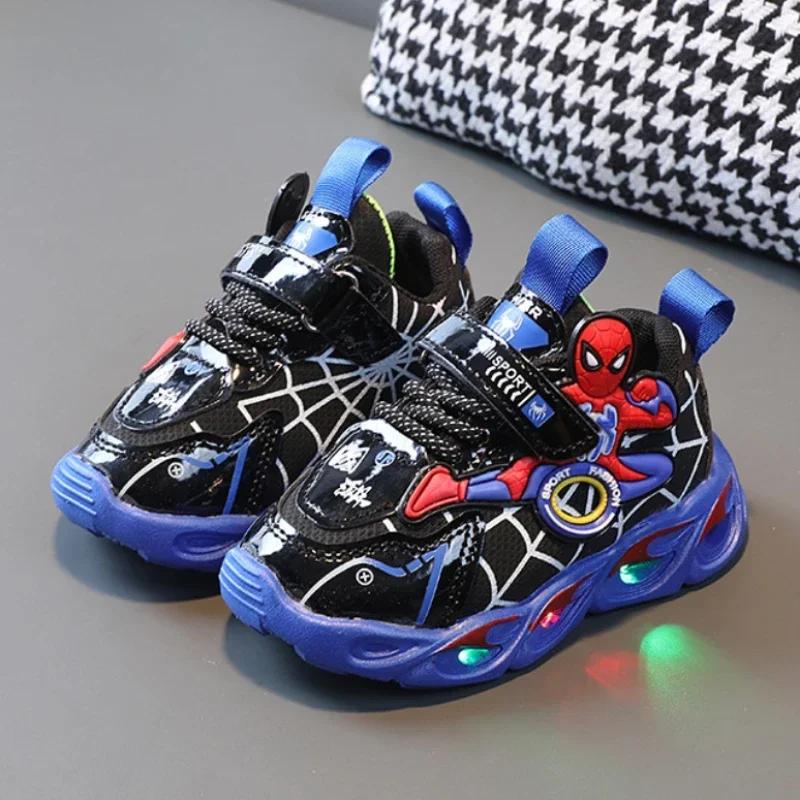 Baskets de dessin animé Disney pour enfants, SpidSuffolk, lumière LED, chaussures de sport pour garç