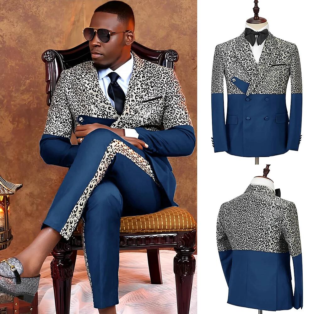 Costumes pour hommes à Double boutonnage, léopard noir, coupe cintrée, Tuxedos de mariage pour bal d