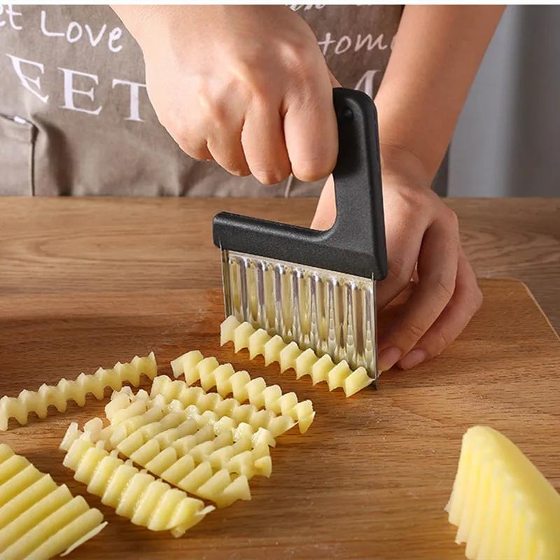 Trancheuse de pommes de terre en acier inoxydable, coupe-pâte, couteau ondulé, hachoir à légumes, ou