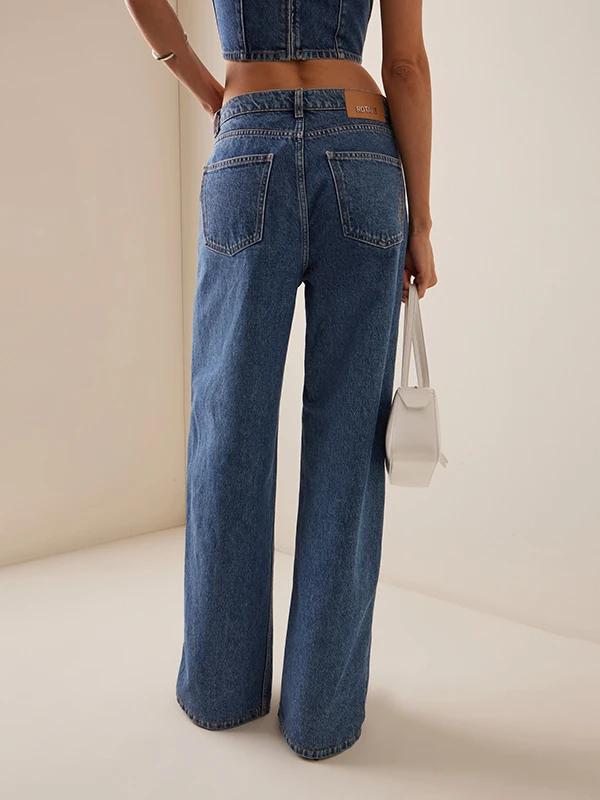Femmes printemps automne élégant bouton jean pantalon 2025 nouveau Vintage Denim Long Vintage pantal