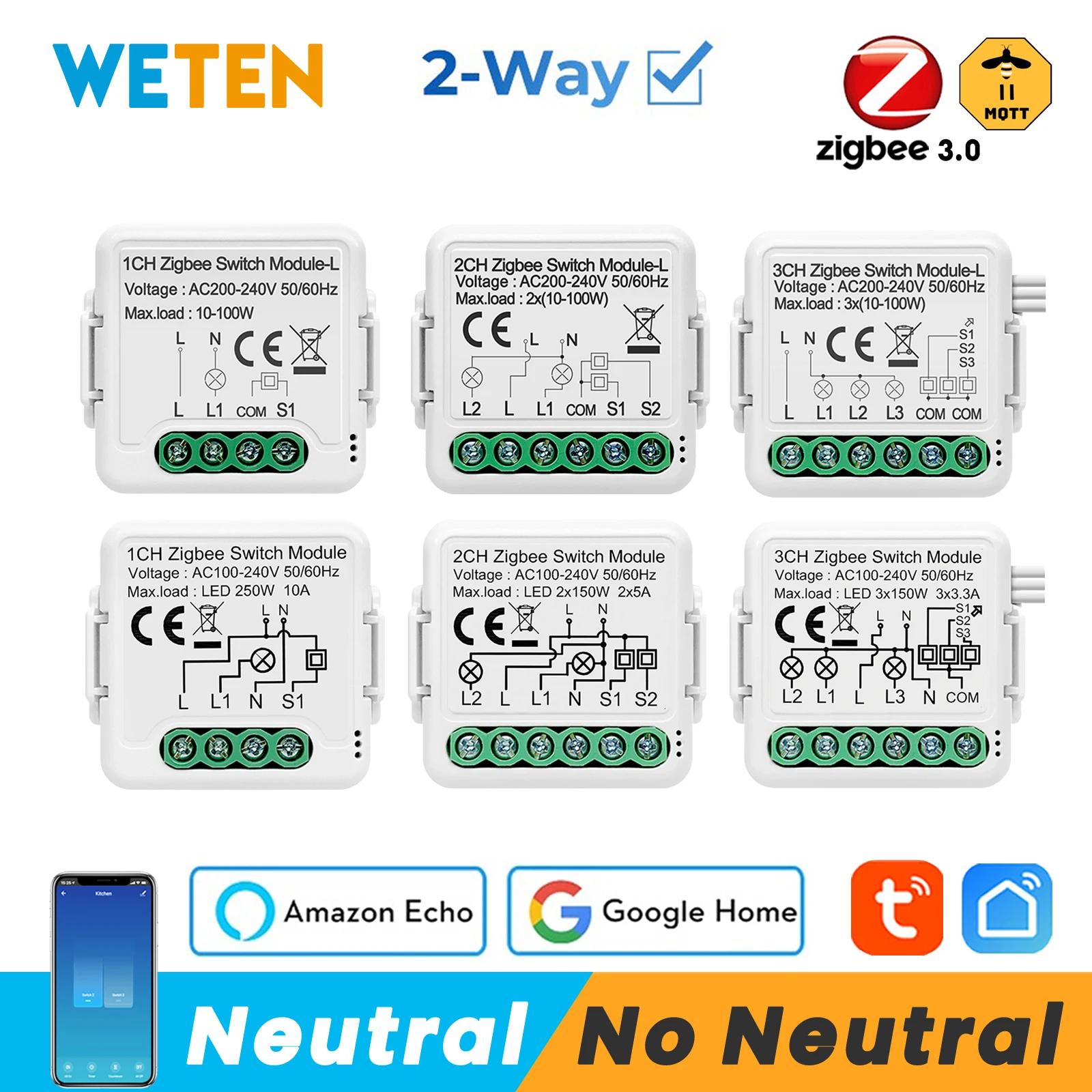 Tuya Zigbee 3.0 Mini Module de commutation intelligent relais sans fil neutre contrôle bidirectionne