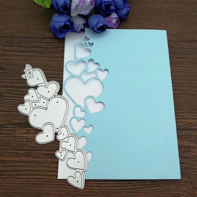 Matrices de découpe en métal avec cadre de bord en dentelle en forme de cœur, pochoirs pour Scrapboo