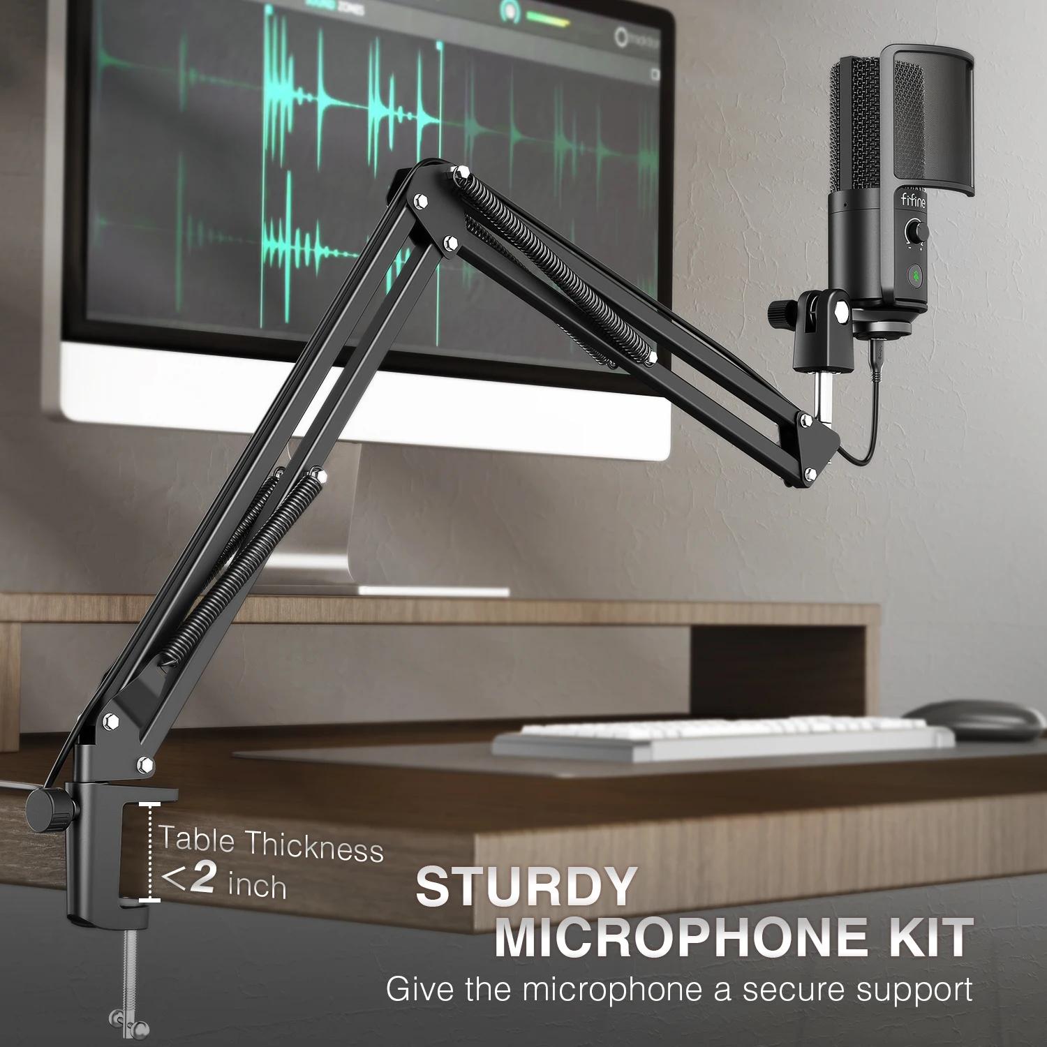 Kit de microphone de Streaming USB FIFINE avec bras de flèche, ensemble de micro à condensateur avec