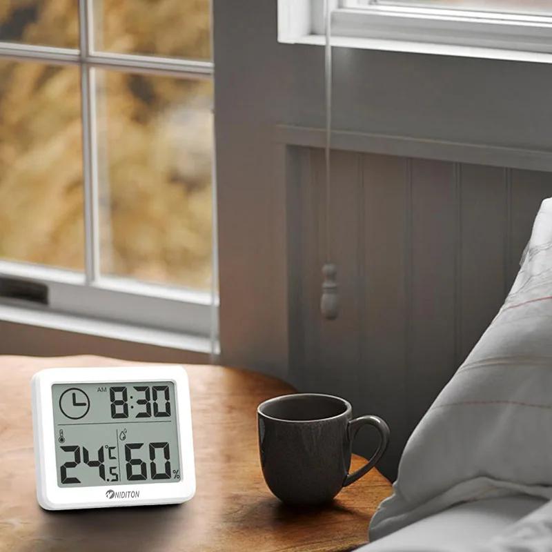 NIDIBOU- Horloge numérique de bureau avec température et humidité, horloges murales pour la maison, 