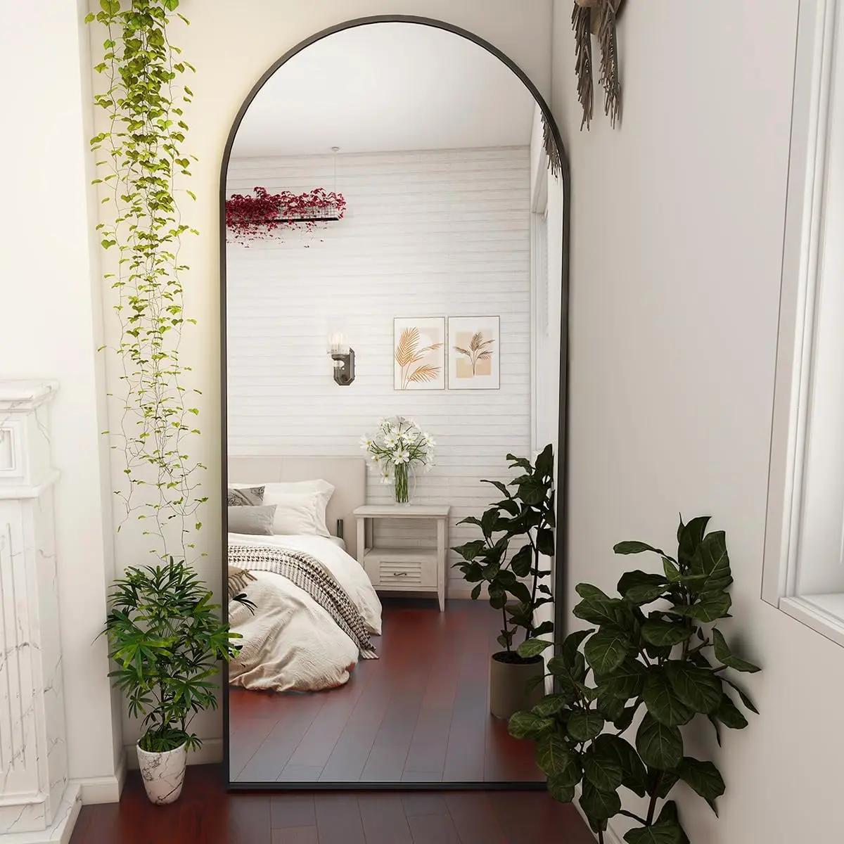 Miroir Mural Book ine Longueur en Arc de 71x26 Pouces, Miroir de Sol avec Support, Miroir Complet en