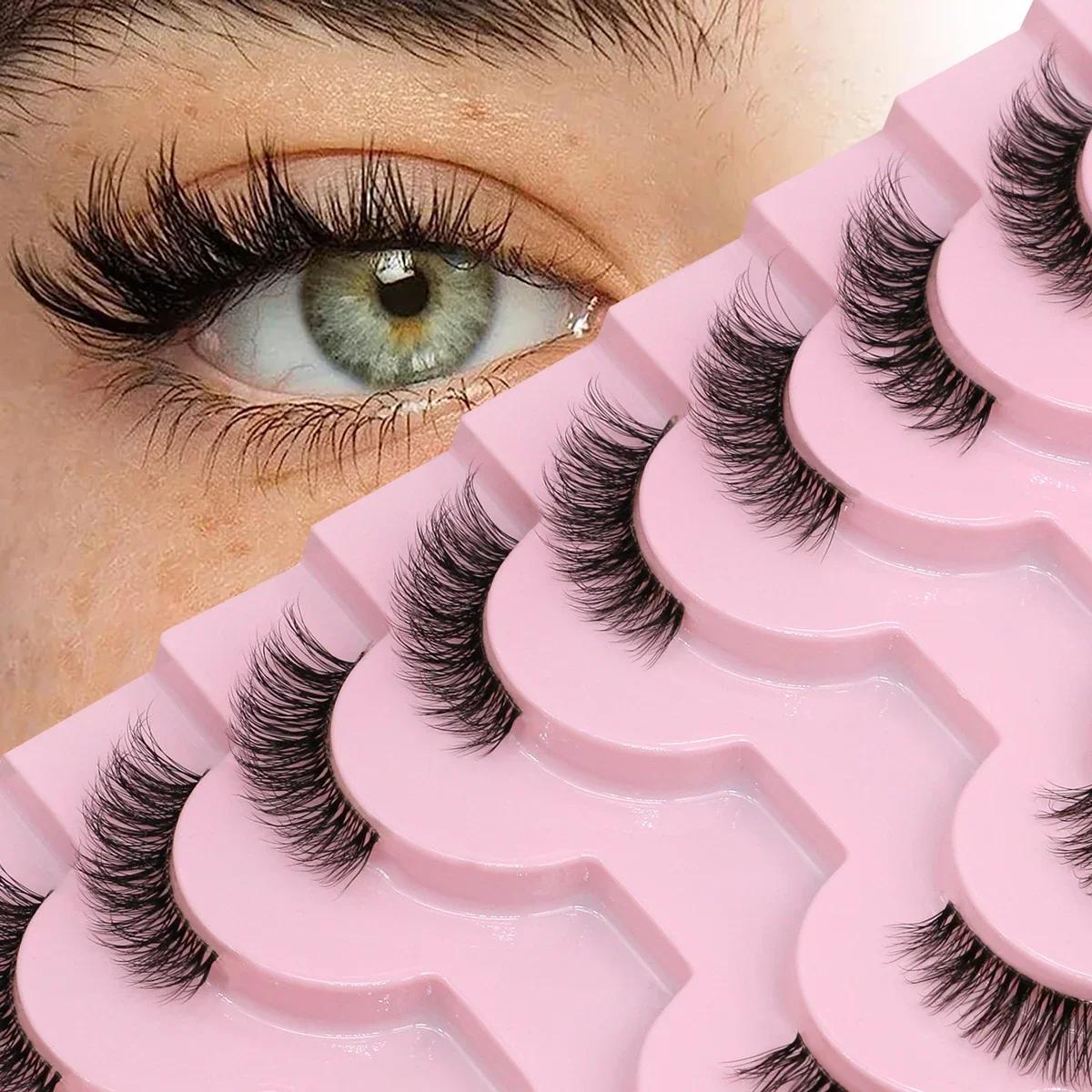 GROINNEYA demi cils doux naturel oeil de chat cils aspect naturel bande invisible cils demi faux cil