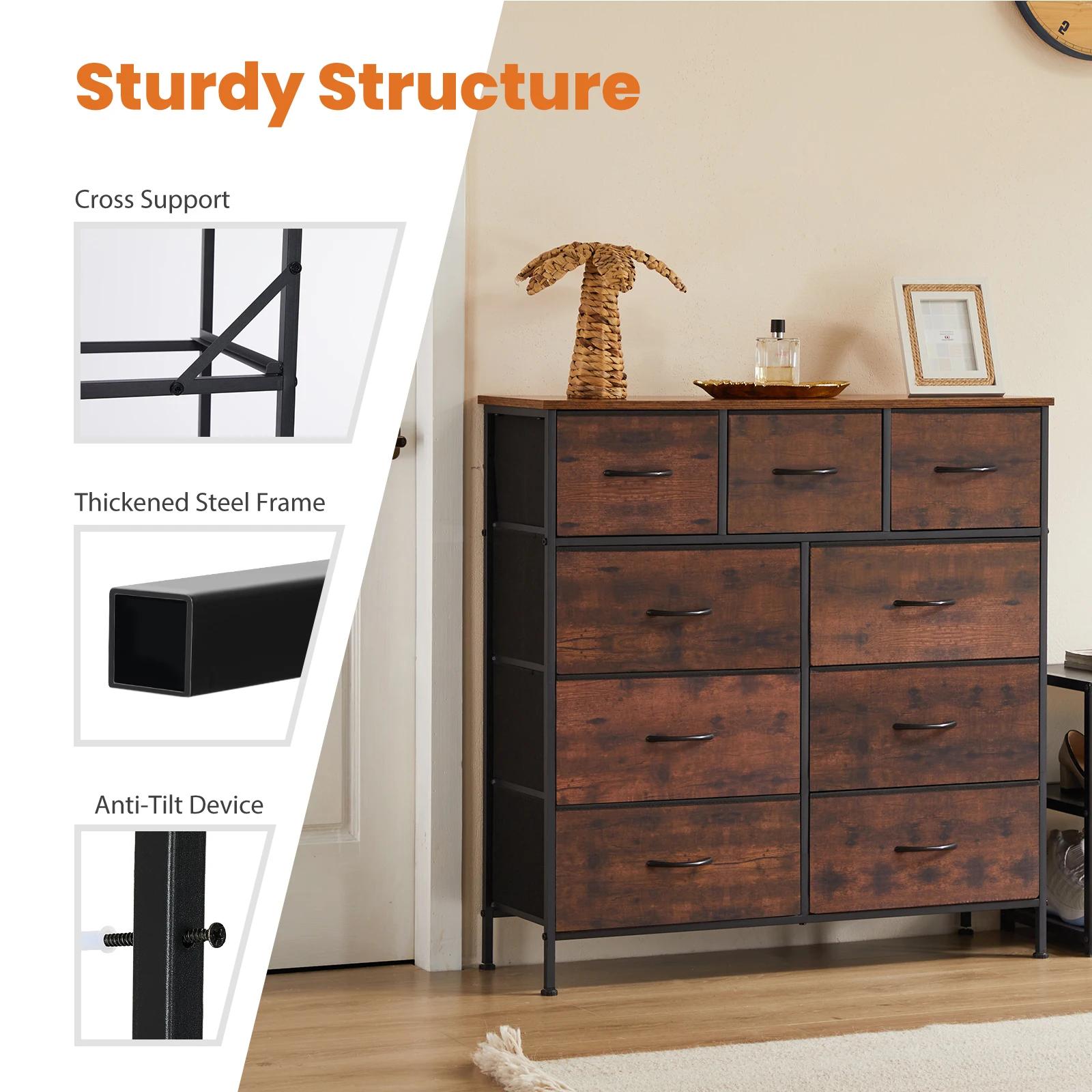 JHK commode pour chambre à coucher avec 9 tiroirs de rangement en tissu armoire grande poitrine orga