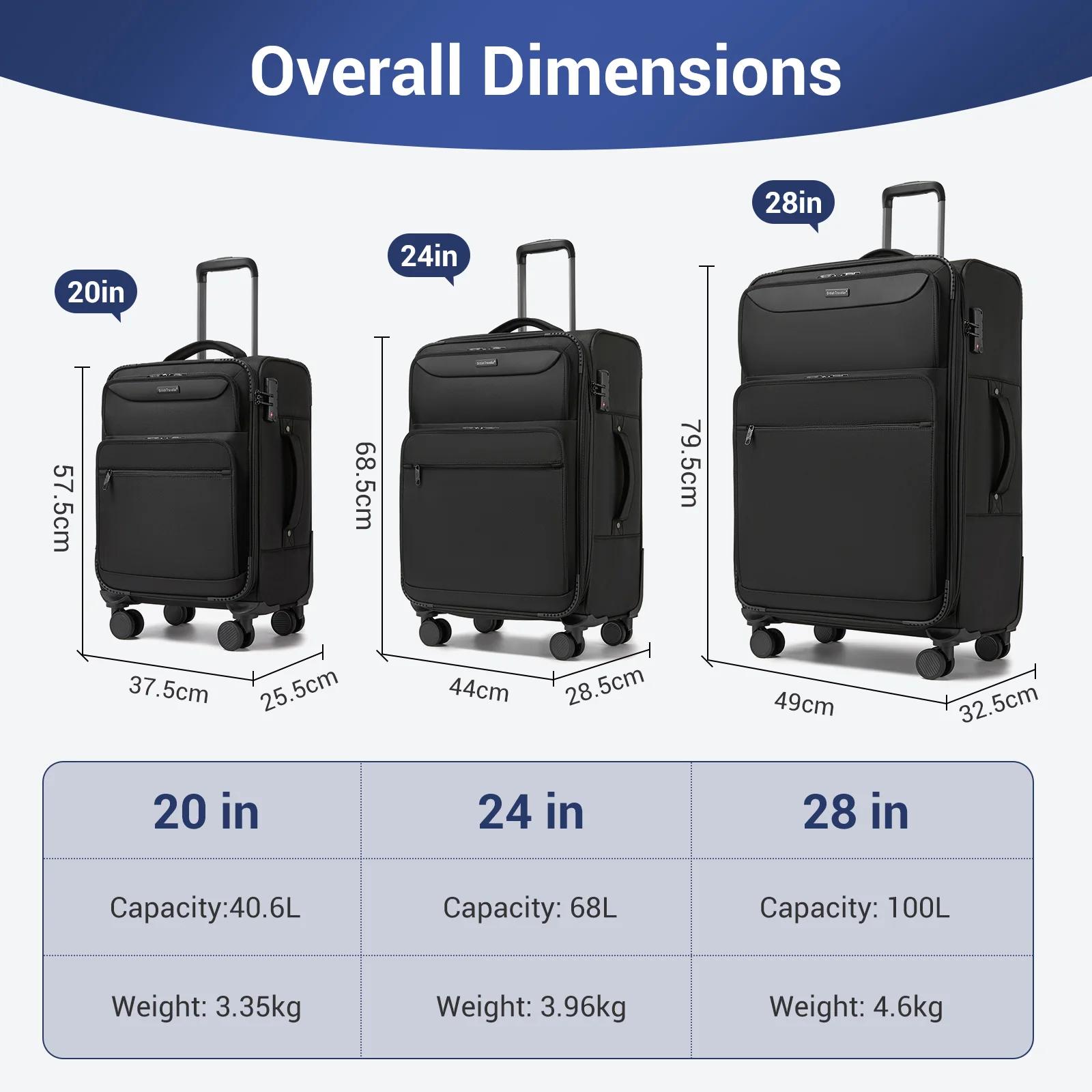 Valise British Traveller - Poignée réglable, 4 roulettes pivotantes, légère, serrure TSA - Bagage en