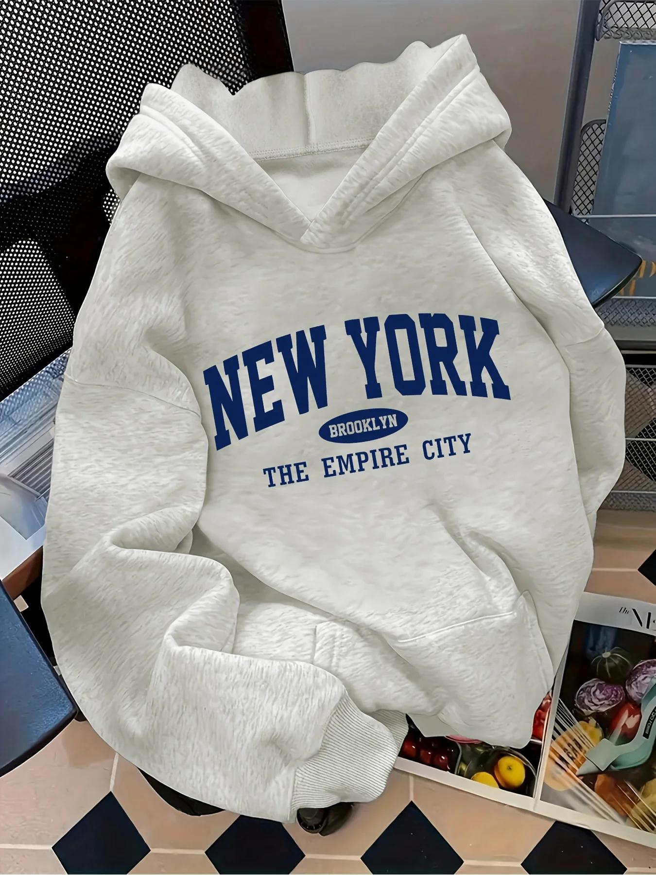 Sweat à capuche ample pour femme, motif lettres, style décontracté, motif géométrique, col à capuche