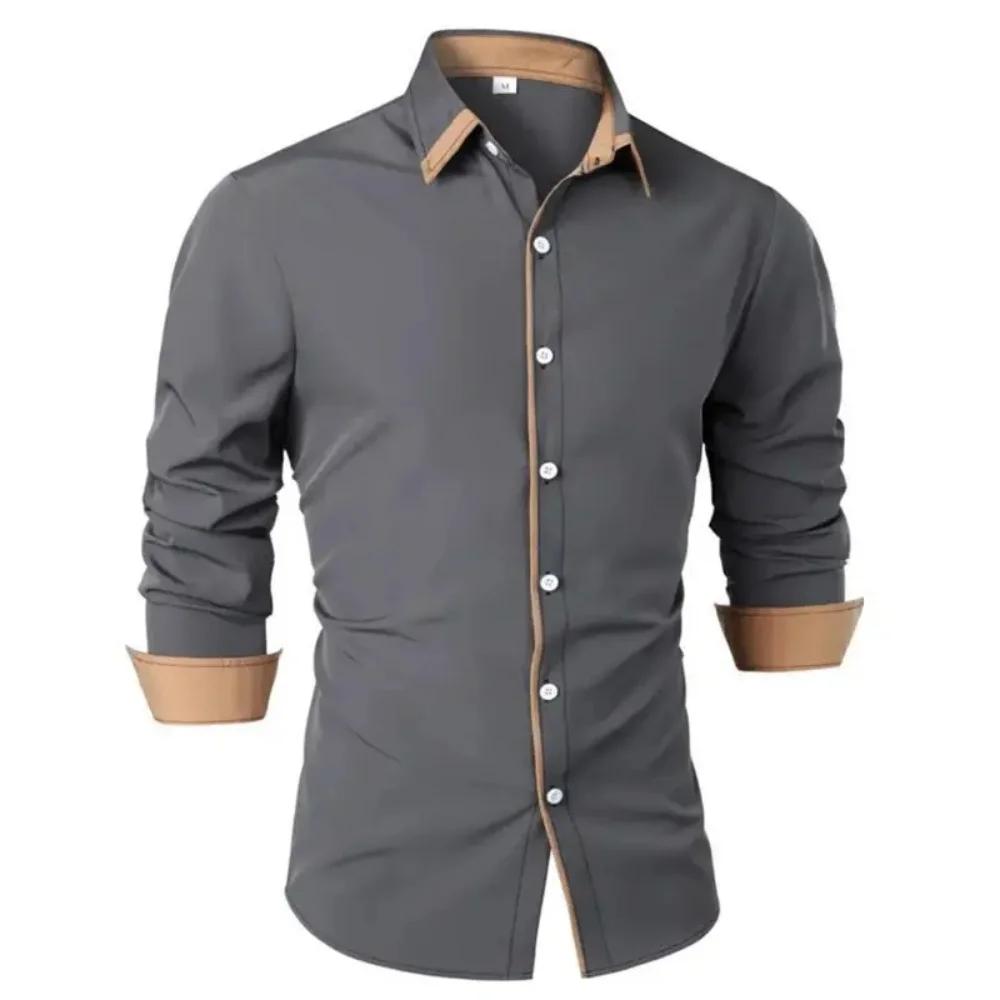 Chemise décontractée à manches longues pour homme, color-block, col boutonné, style business, tendan