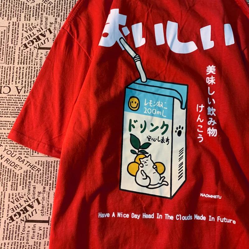 Mignon chat japonais imprimé surdimensionné T-shirt femmes hommes à manches courtes ample T-shirt dé