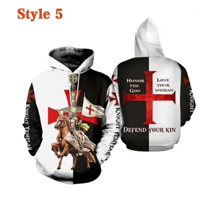 Sweat à capuche imprimé 3D Knight Templar pour hommes et femmes, sweat-shirt décontracté, pull PVD, 