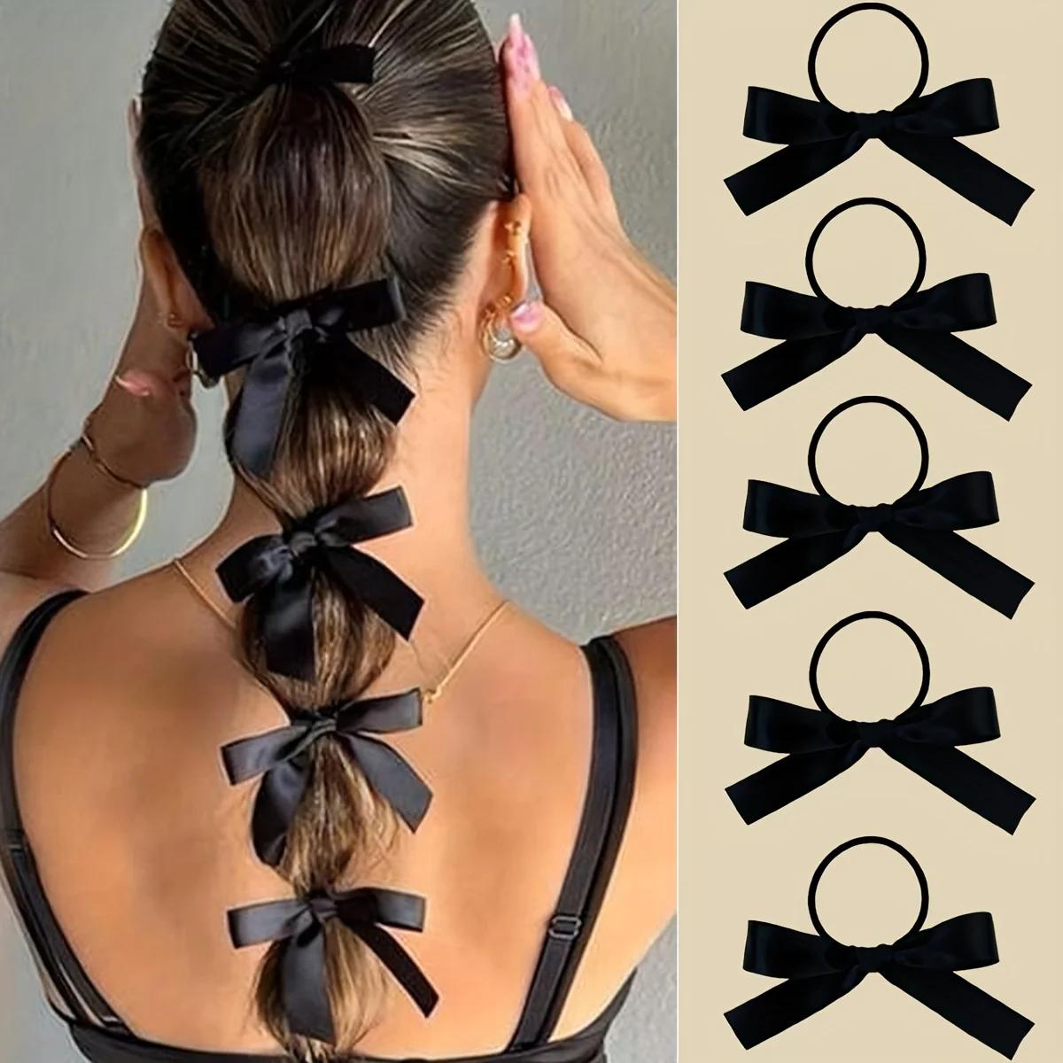 5 pièces Style femme, à la mode et mignon, nœud noir, adapté à un usage quotidien, accessoires pour