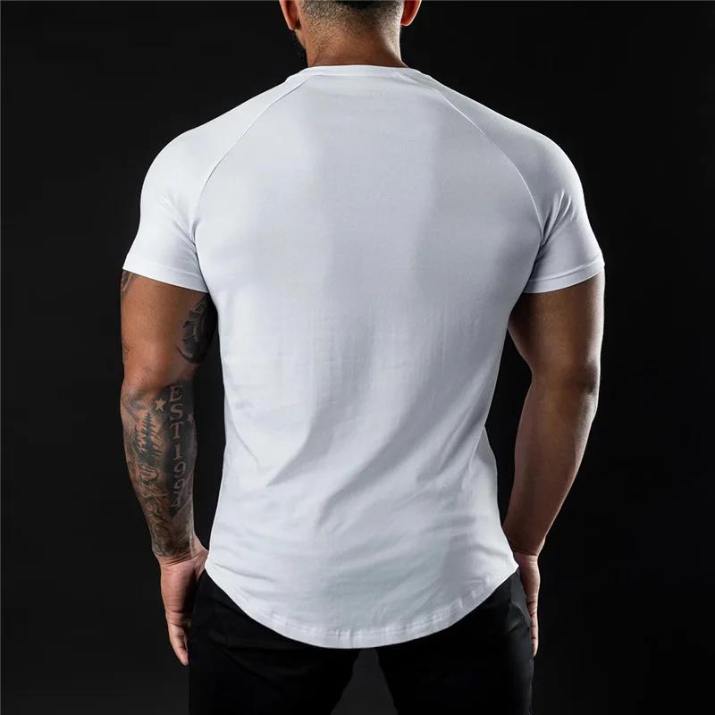 T-shirt de gymnastique uni pour hommes, vêtements de Fitness d'été, col rond, manches courtes, en co
