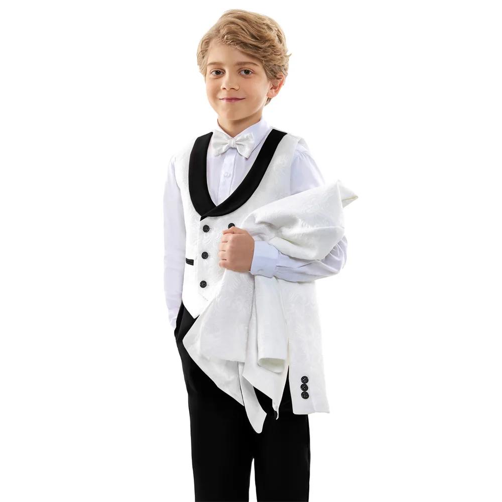 Costume formel élégant texturé blanc et noir pour enfants, smoking à fleurs pour garçon, pour mariag