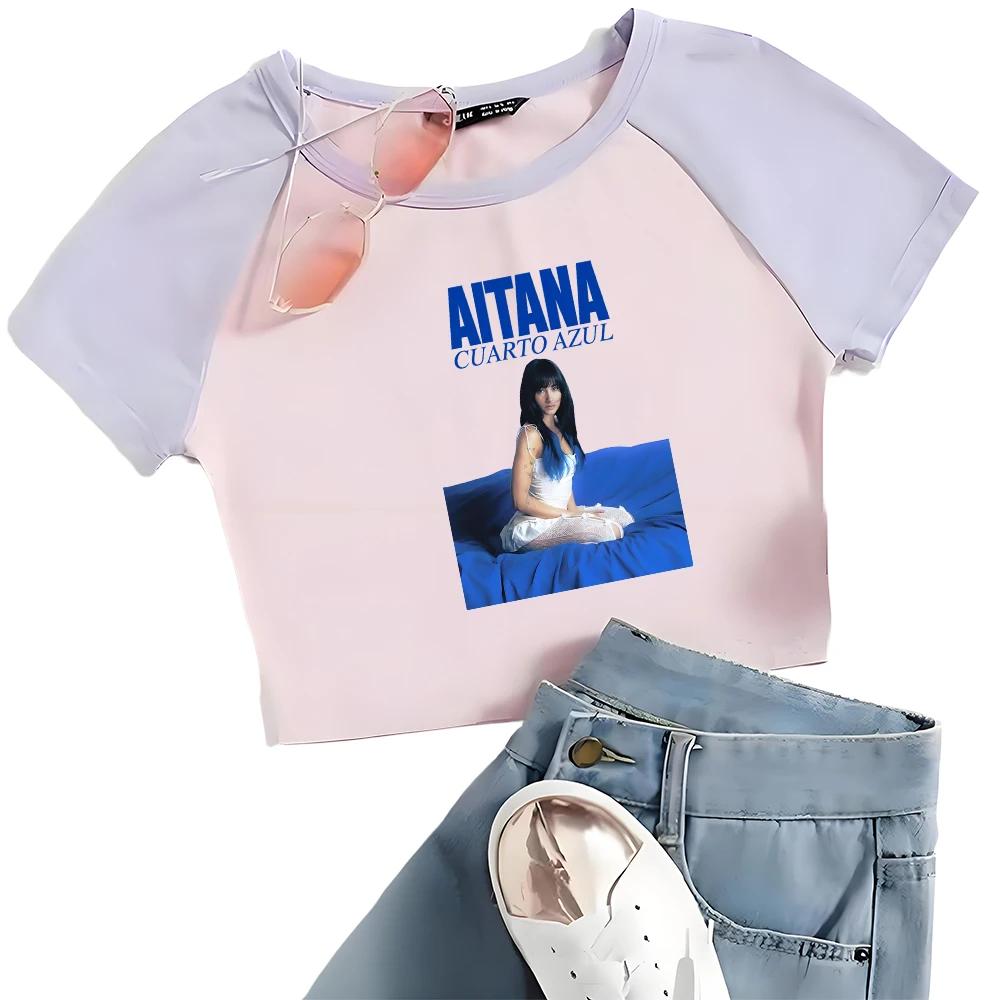 T-Shirt graphique Singer Aitana Cuarto Azul Tour pour filles et femmes, col rond, manches courtes
