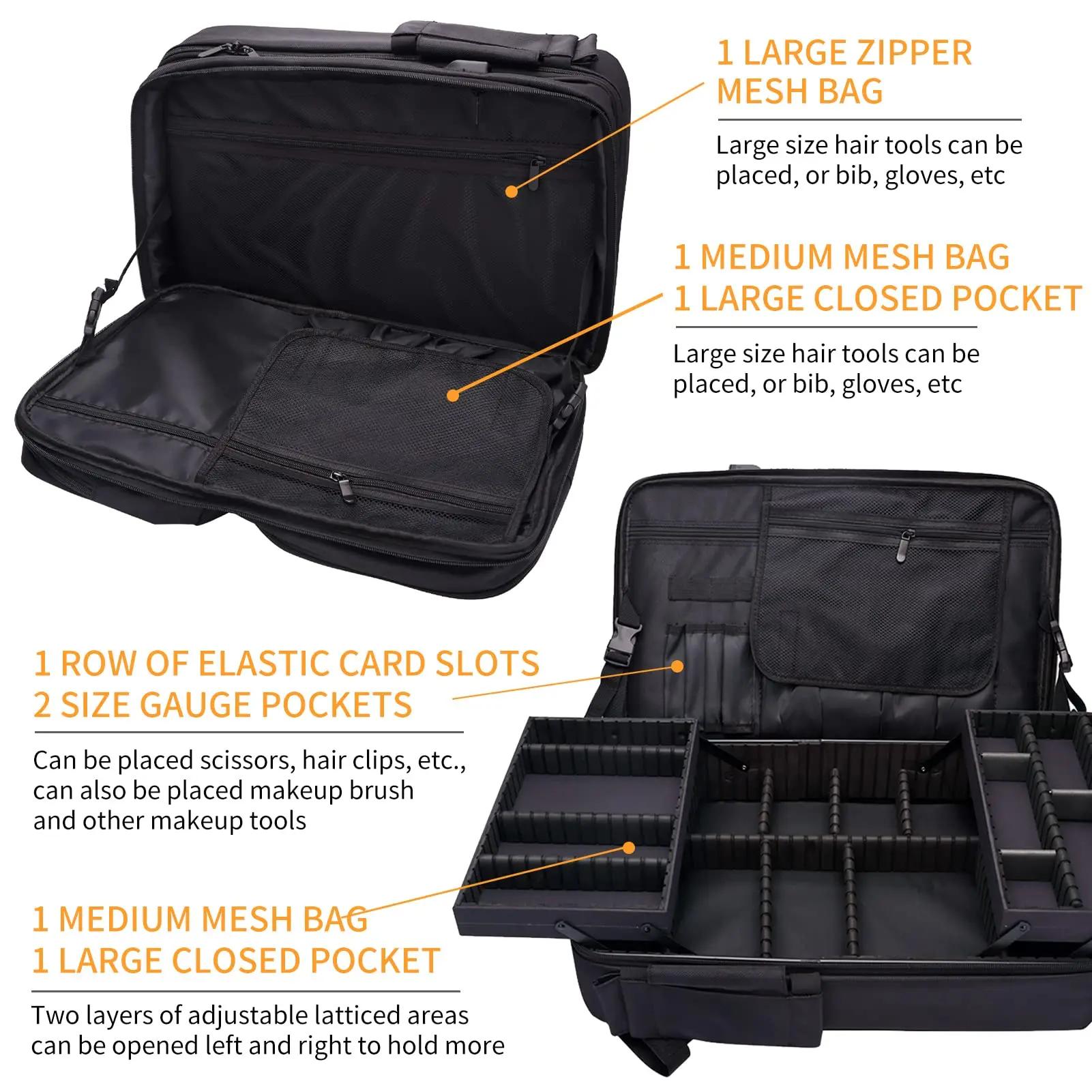 YUNTES sac à dos de voyage de maquillage de barbier professionnel séparateurs réglables USB-grand sa