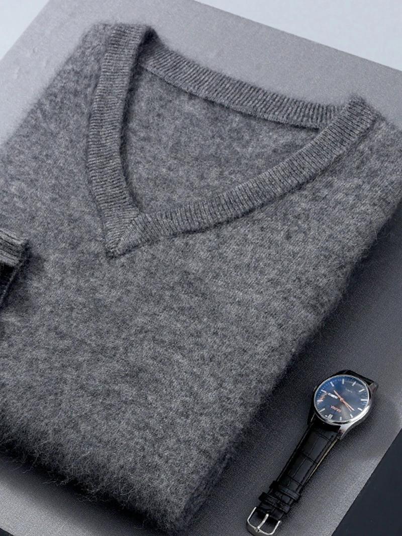 Pull en cachemire 100% cachemire pour hommes, col en v, couleur unie, chaud, manches longues, Joker,