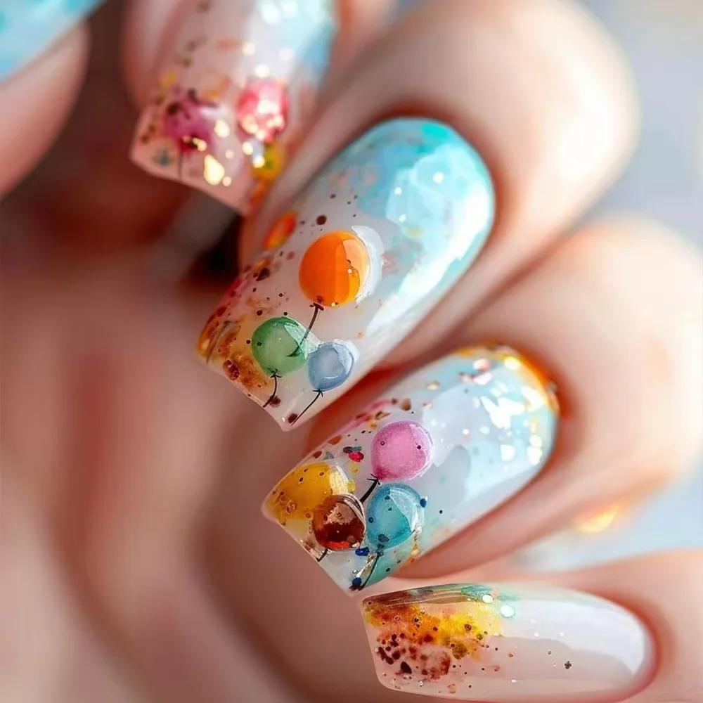24 pièces ensembles de faux ongles portables fleur rose longue cercueil faux ongles fini mode paille