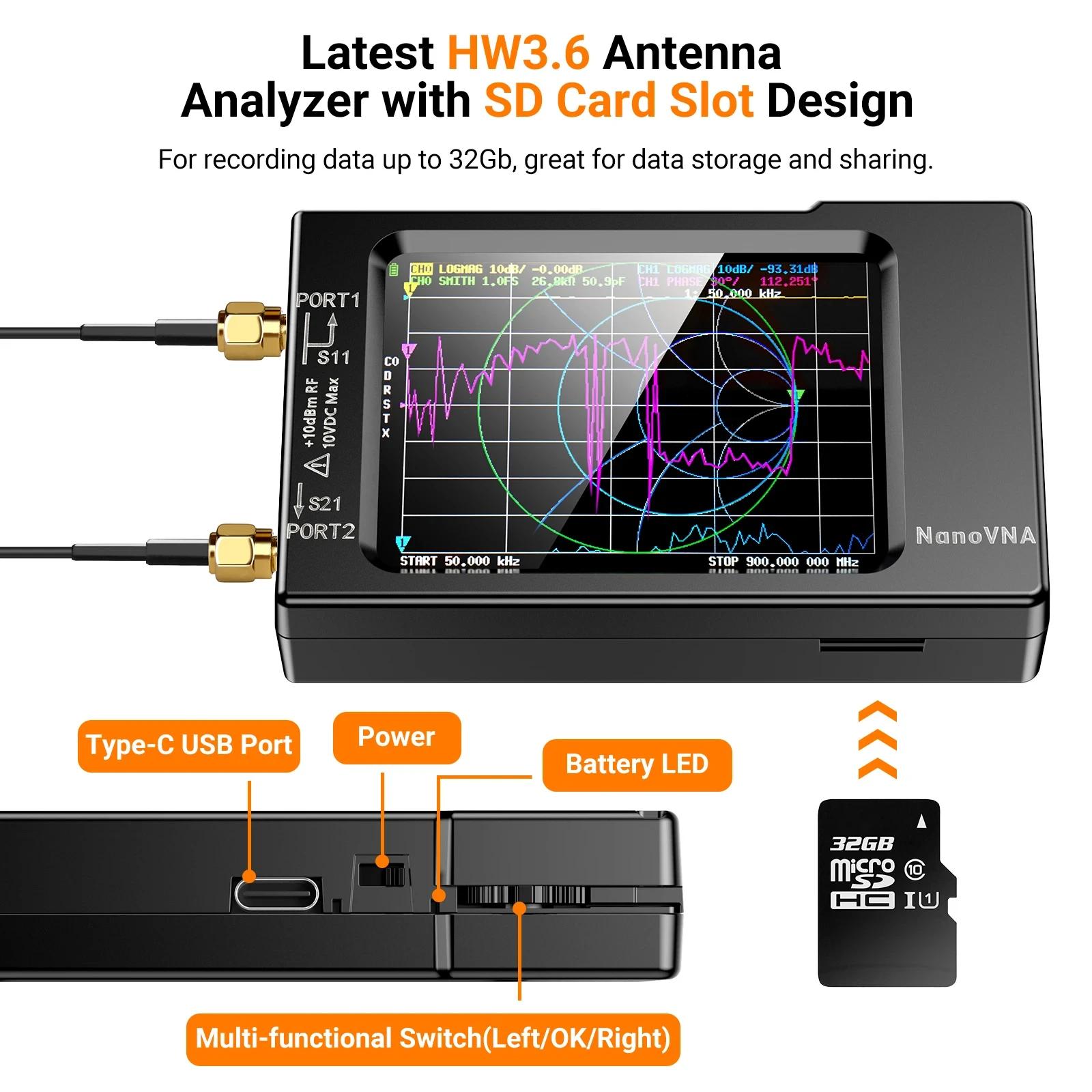 Analyseur d'Antenne de Réseau Vectoriel NanoVNA-H, 10KHz-1.5GHz, Pressing HF VHF UHF W/ Shell, Empla