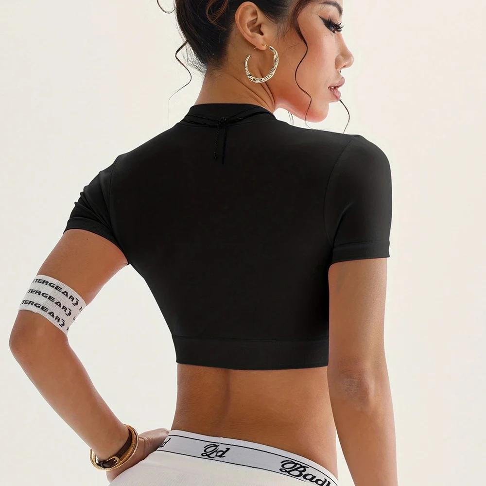 Zippy – haut court de Yoga à manches courtes pour femmes, sans couture, chemises extensibles, vêteme
