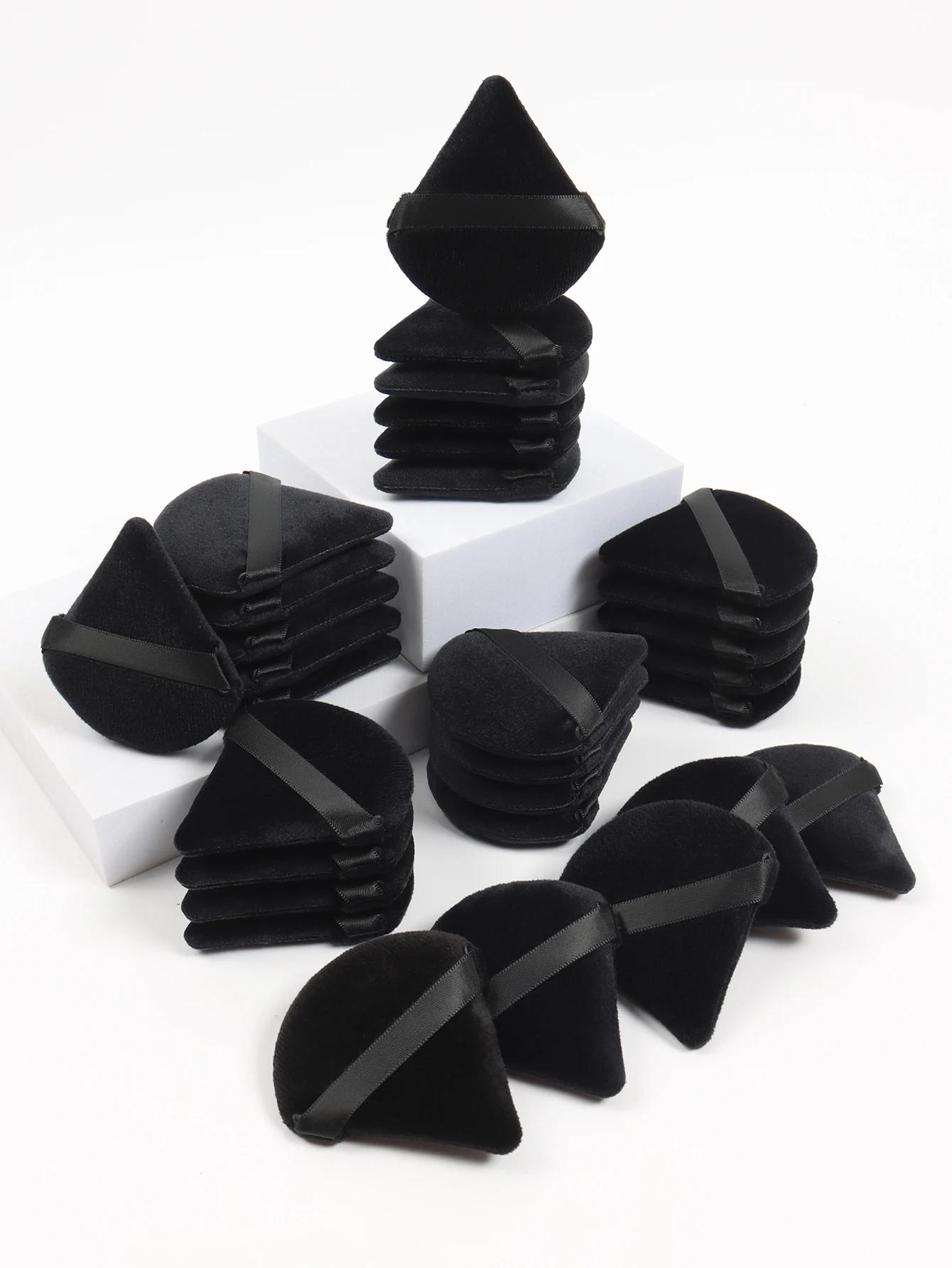 Triangle noir bouffée de poudre éponge de maquillage pour le visage doux velours cosmétiques bouffée