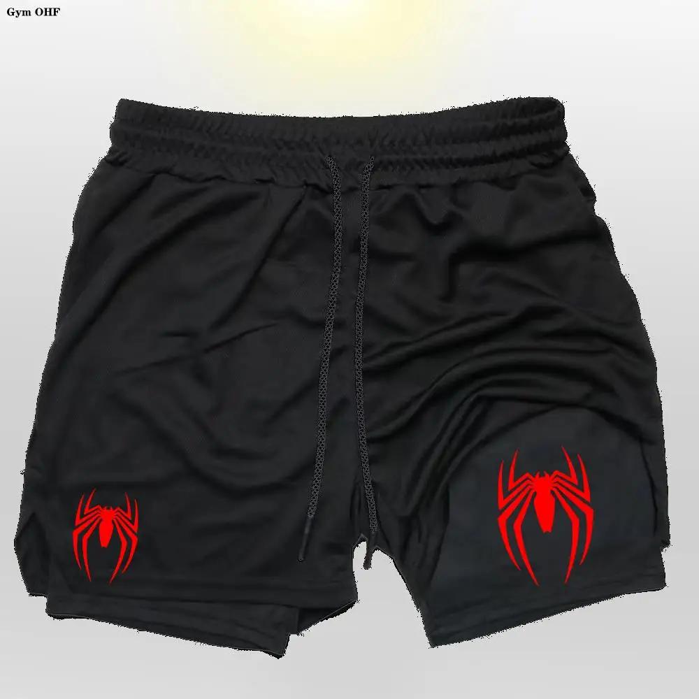 Spider-Shorts de sport à double pont pour hommes, bas de plage 2 en 1, pantalons courts d'entraîneme