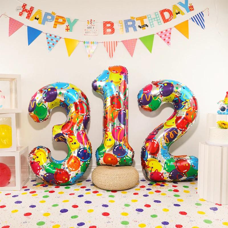 Grands ballons numériques colorés en aluminium pour enfants et adultes, décoration de fête d'anniver