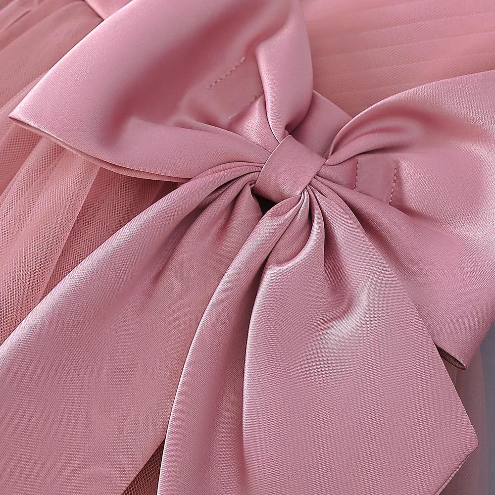 Robe princesse de demoiselle d'honneur à paillettes moelleuses pour filles, avec nœud élégant, rose,