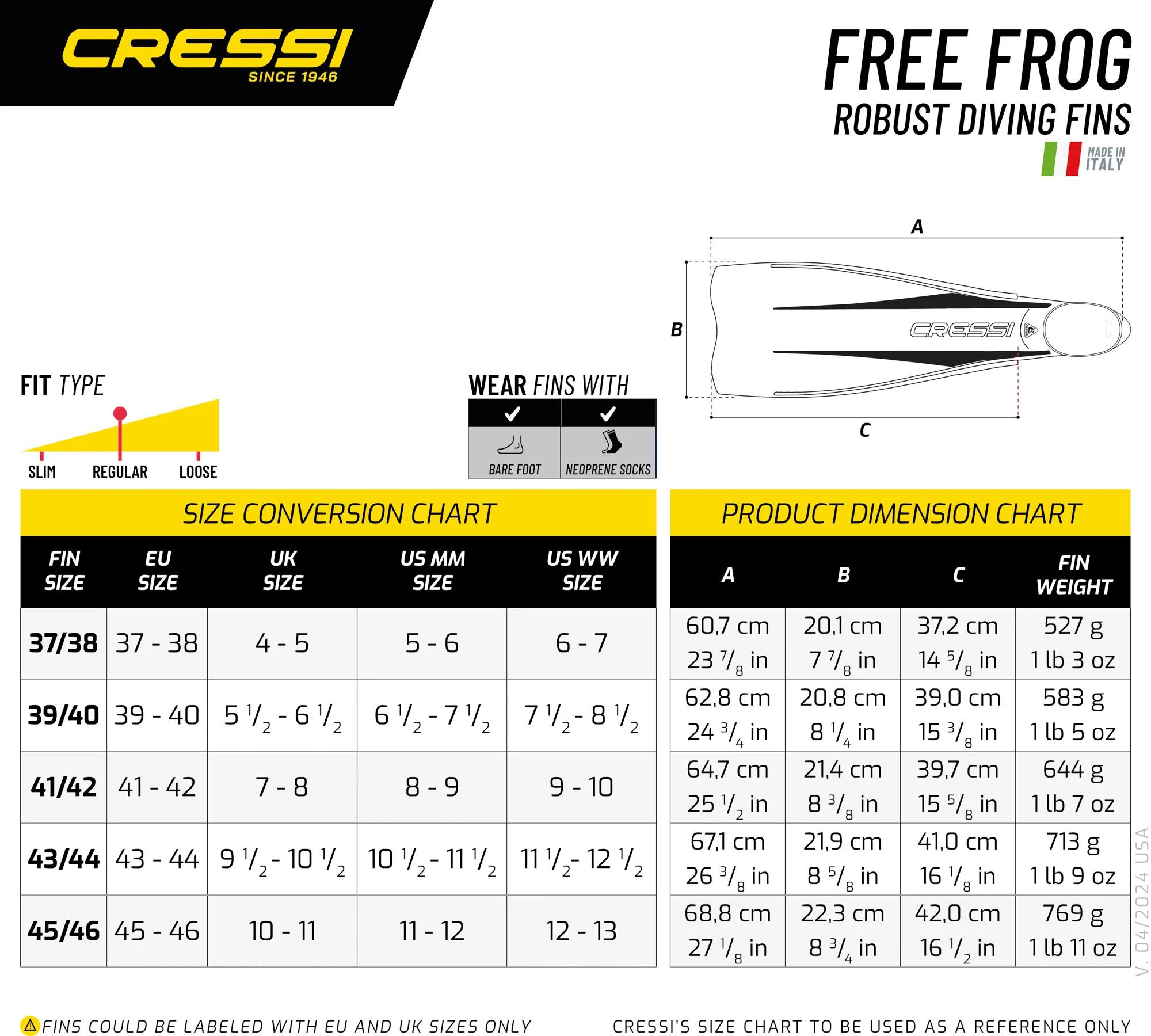 Cressi – palmes de plongée sous-marine à haute résistance, pied complet avec poche, longue lame, san