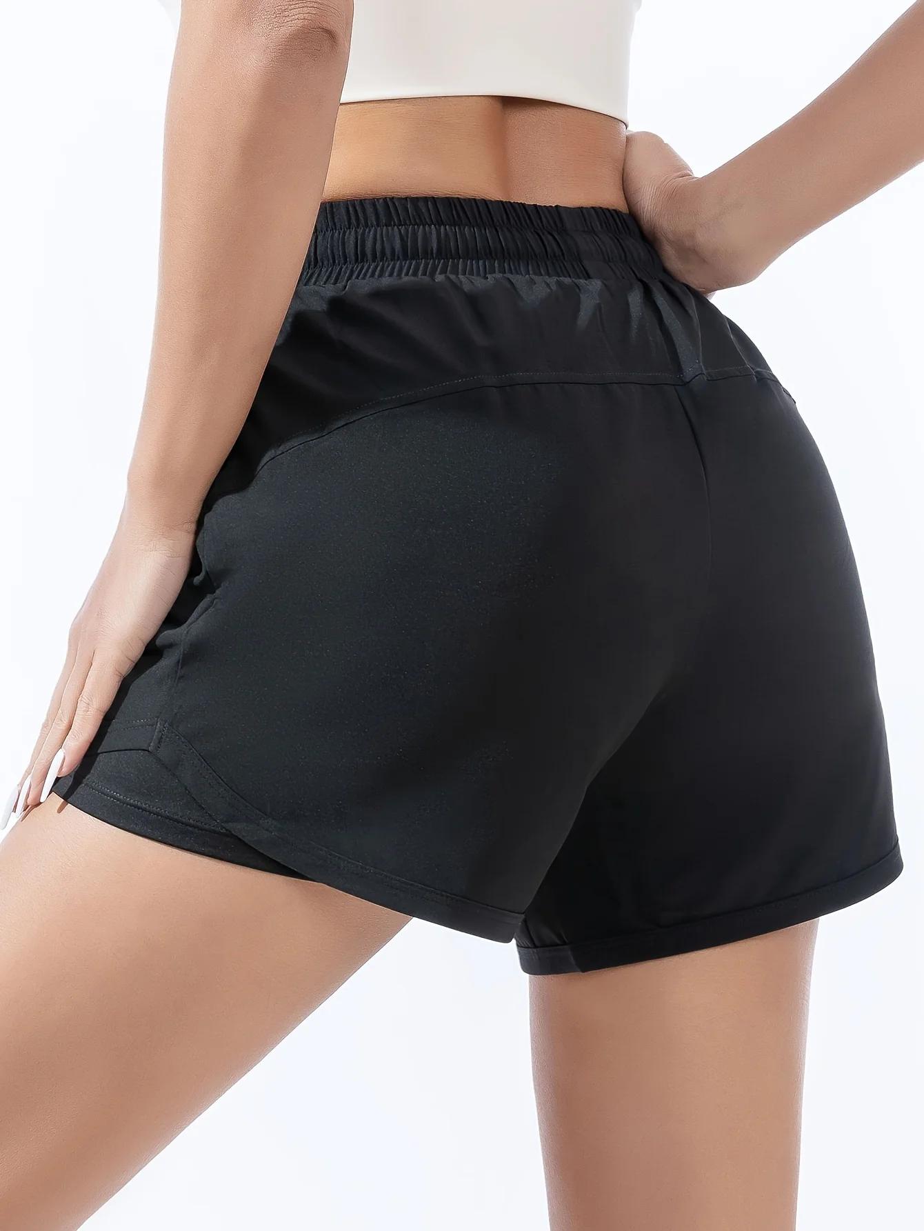 Short de sport ample taille haute pour femmes, double couche, anti-éblouissement, pantalon de fitnes